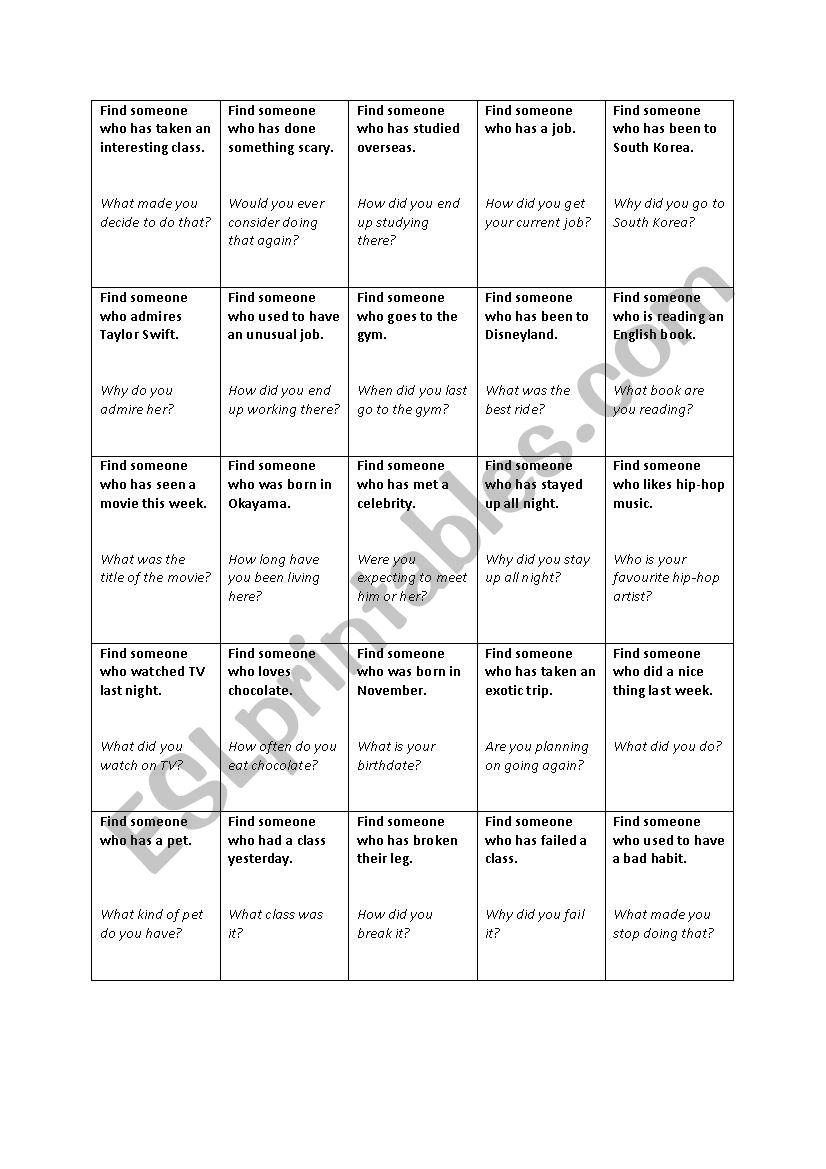 Find someone who... worksheet