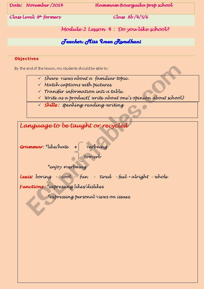 Lesson plan  worksheet