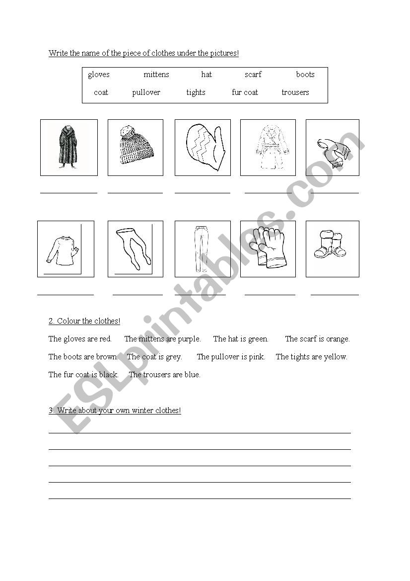 winter clothes worksheet