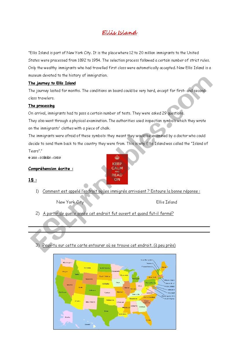 Ellis Island worksheet