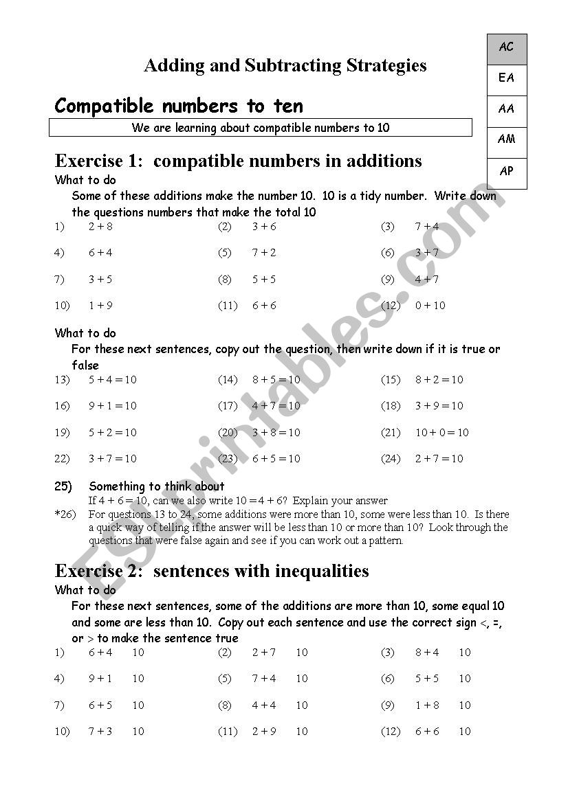compatible numbers worksheet worksheet