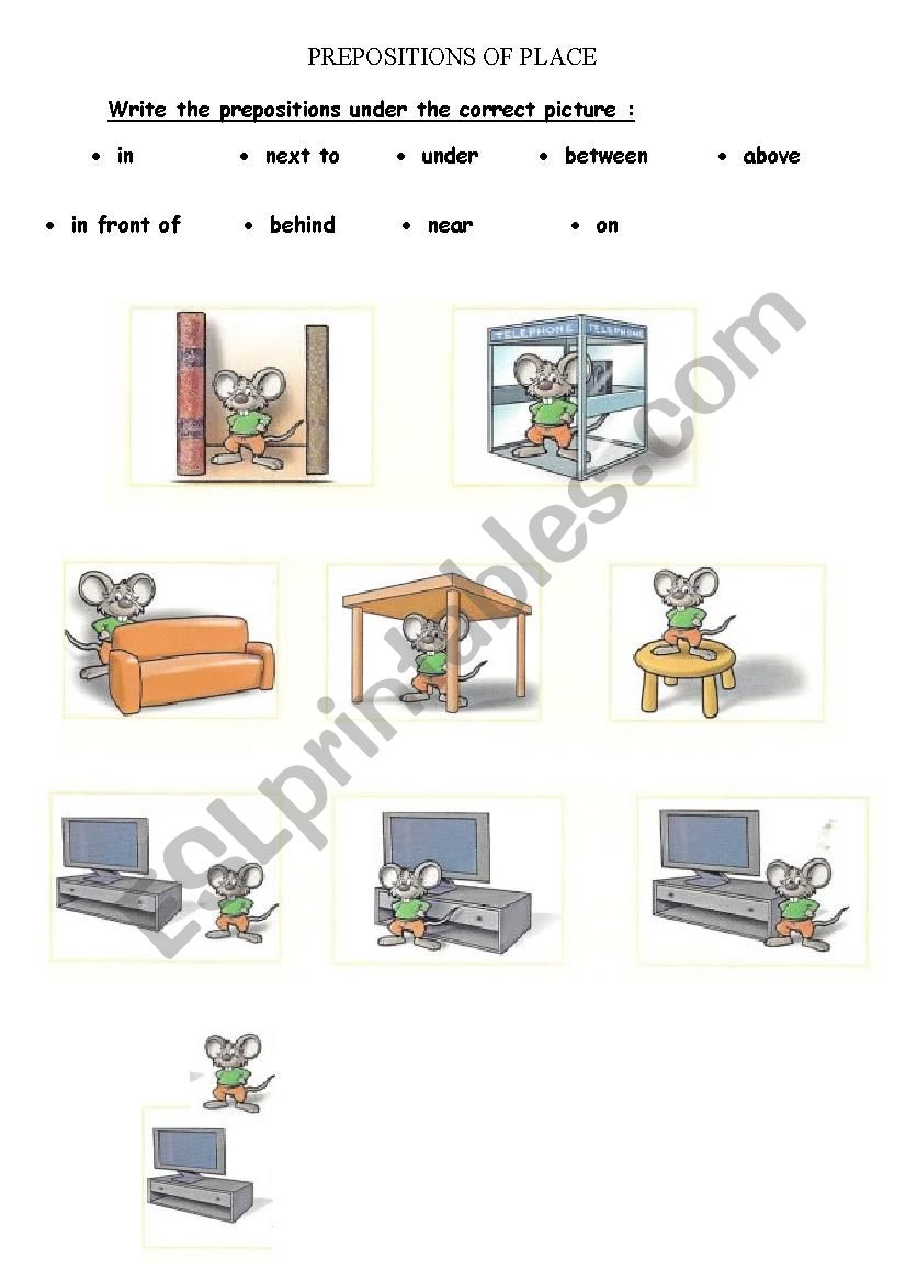 Prepositions of Place worksheet