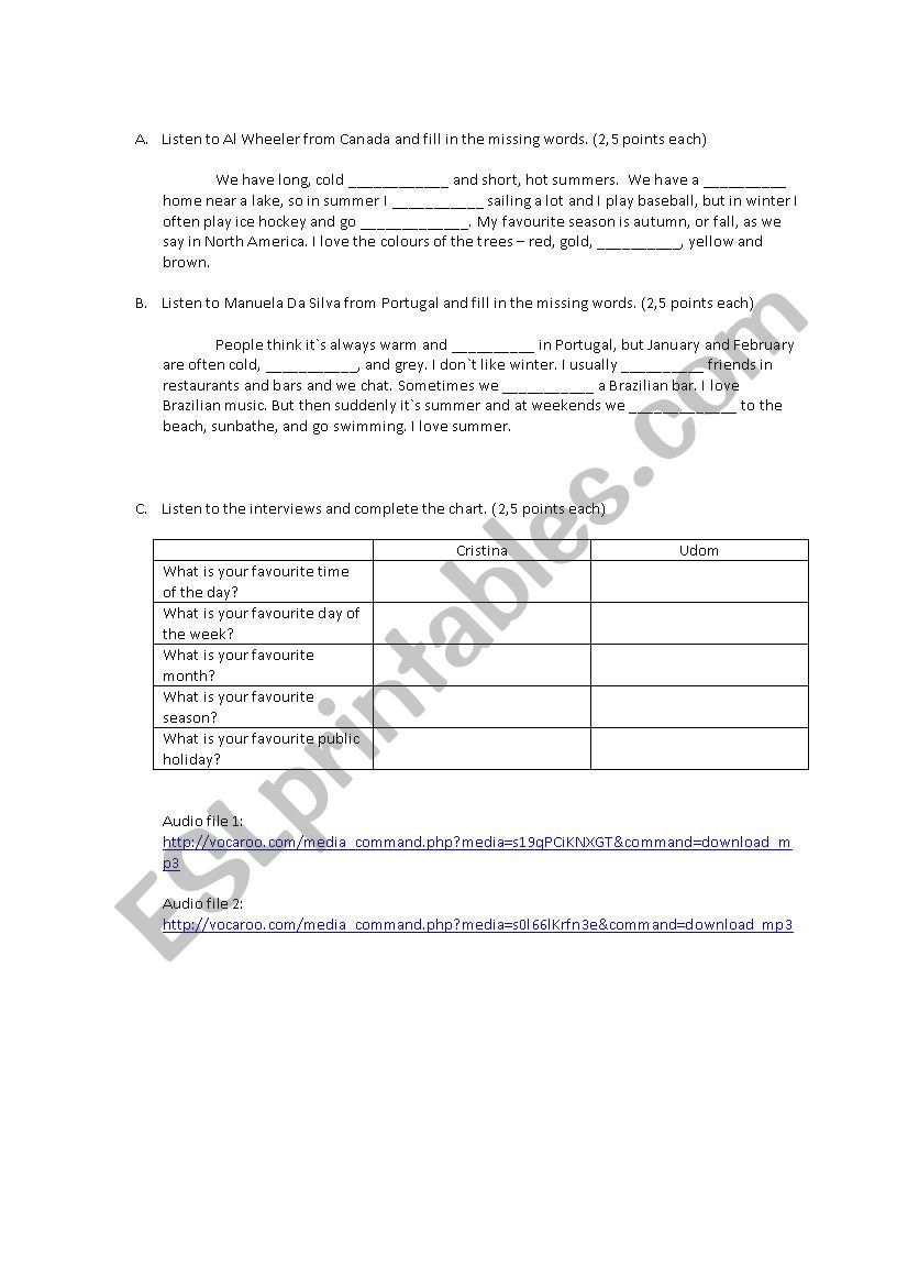 Listening fill in the gaps and comprehension exercise