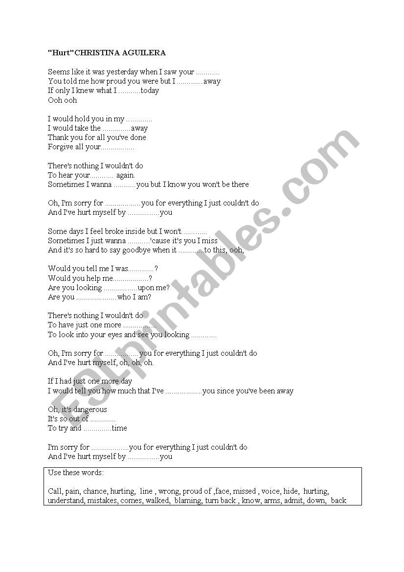 song worksheet