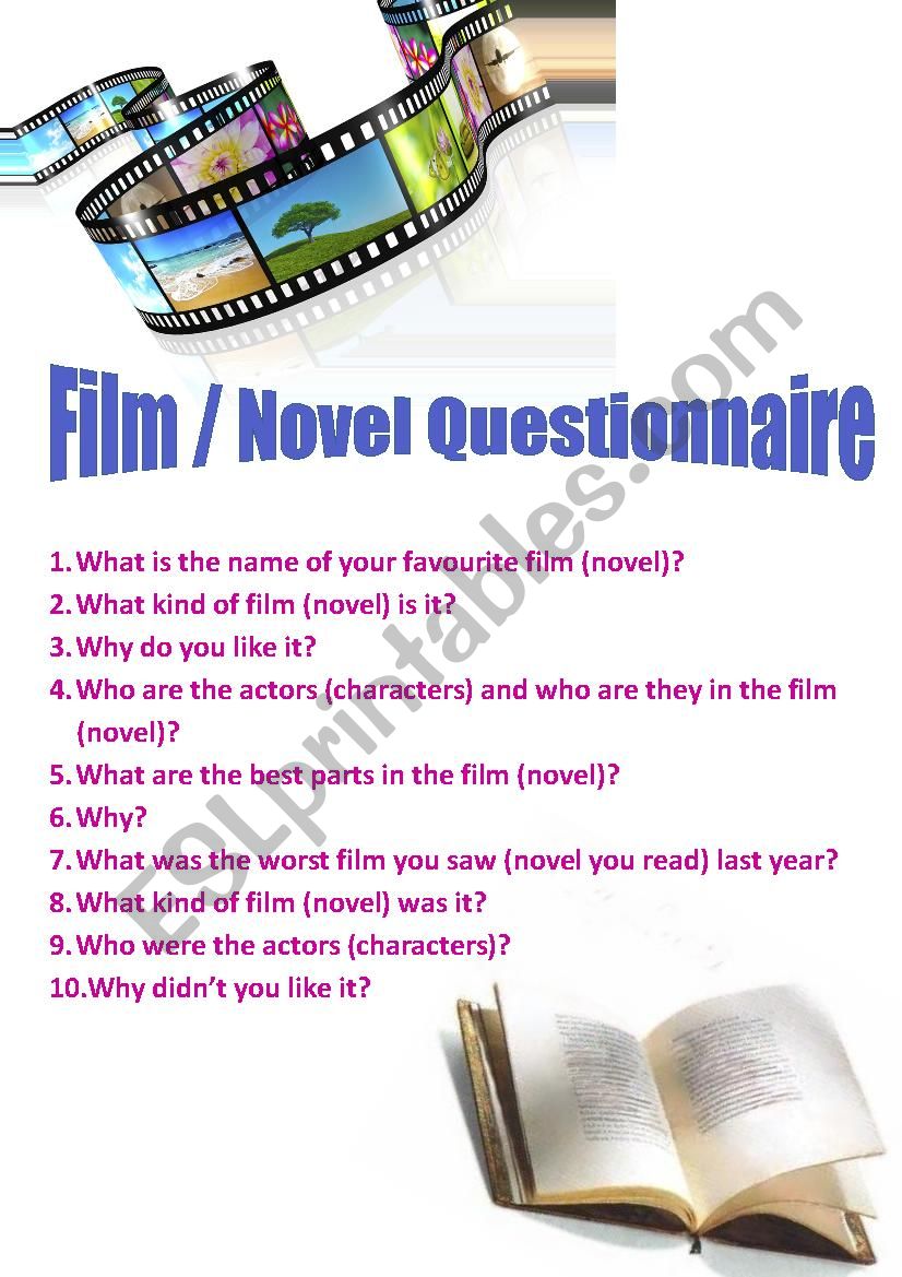 Film / Novel Questionnaire worksheet