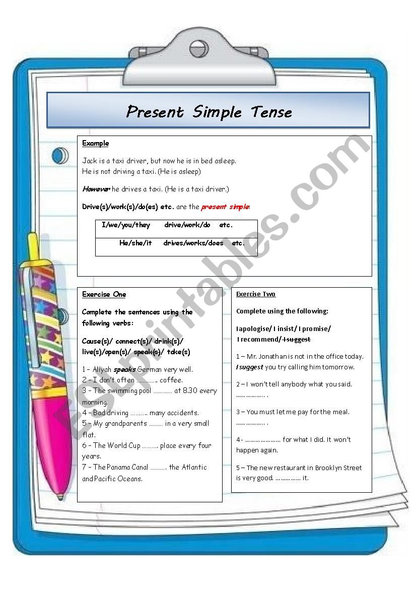 Present Simple Tense - Example & Exercises