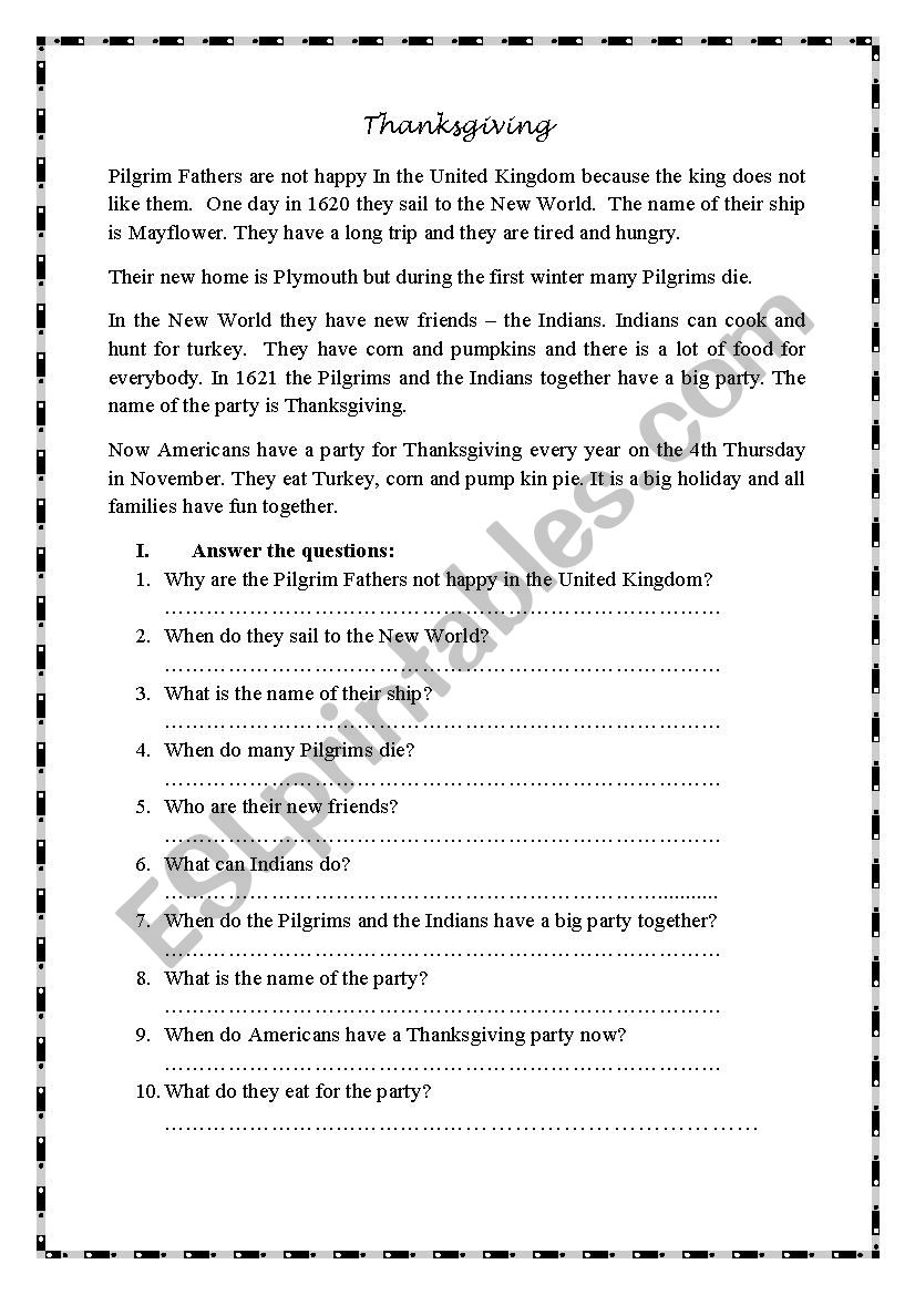 Thanksgiving worksheet