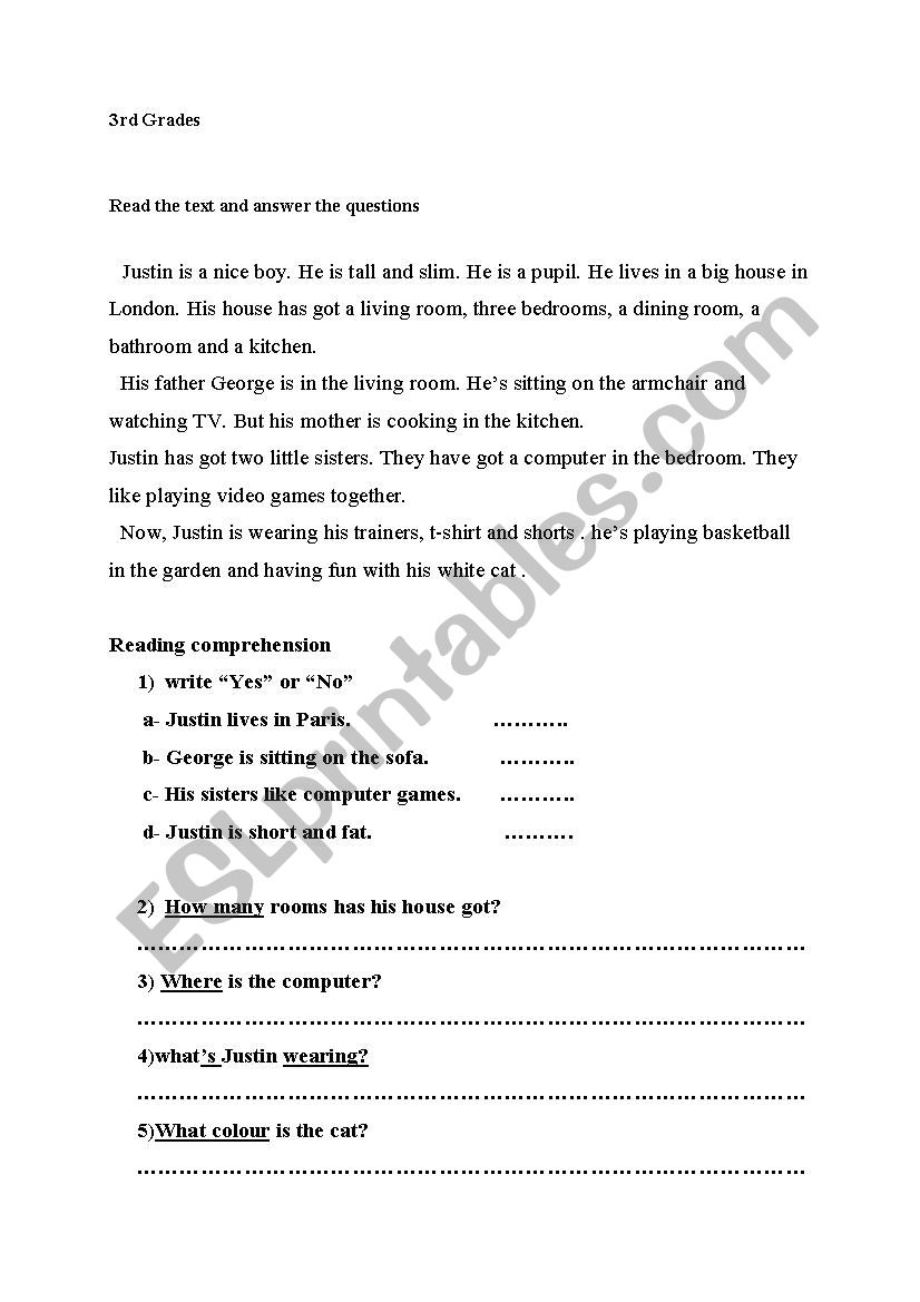 reading and grammar worksheet