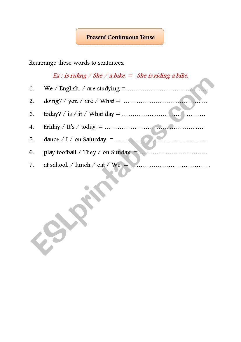 Present Continuous Tense worksheet