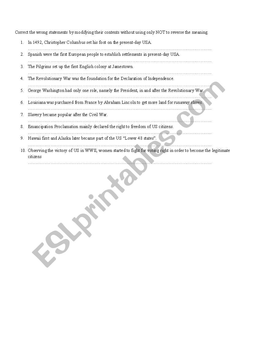 US HISTORY worksheet