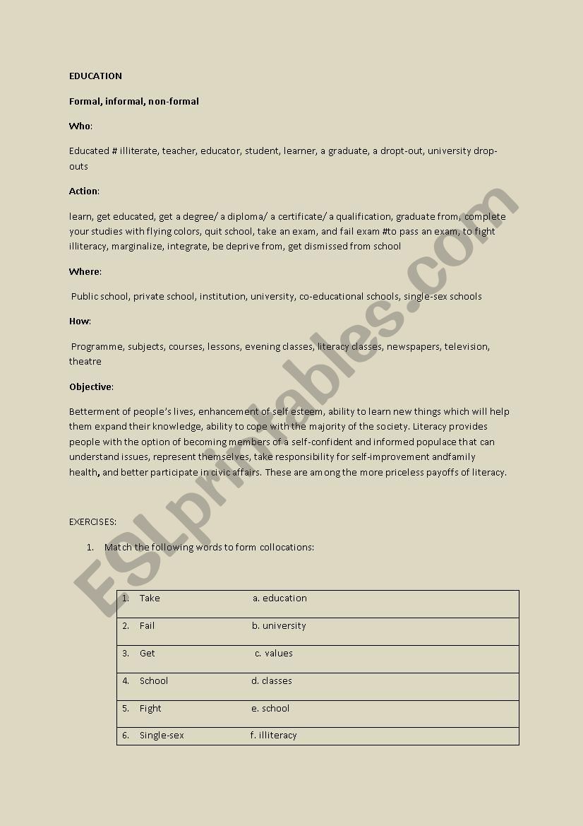 theme of Education worksheet