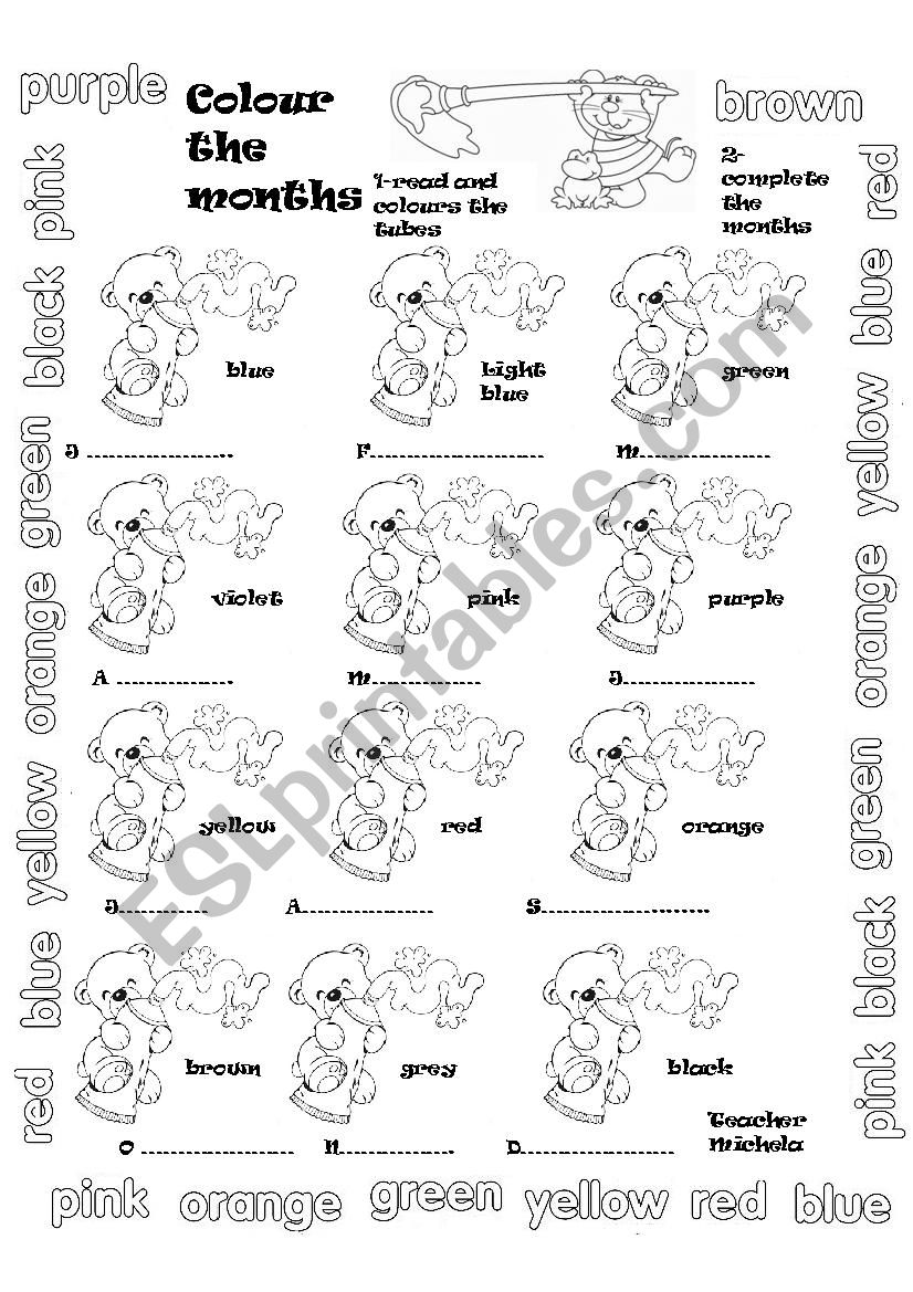 Colour the months worksheet