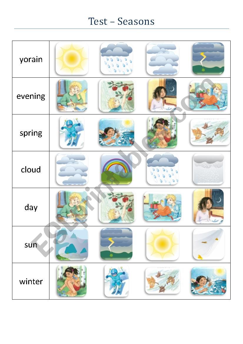 Test Seasons and weather worksheet