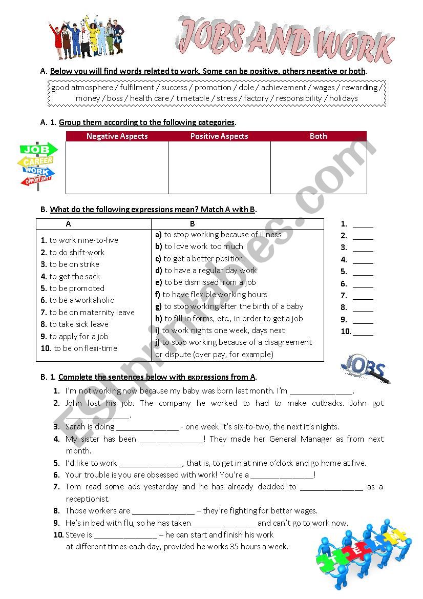 Jobs and work worksheet