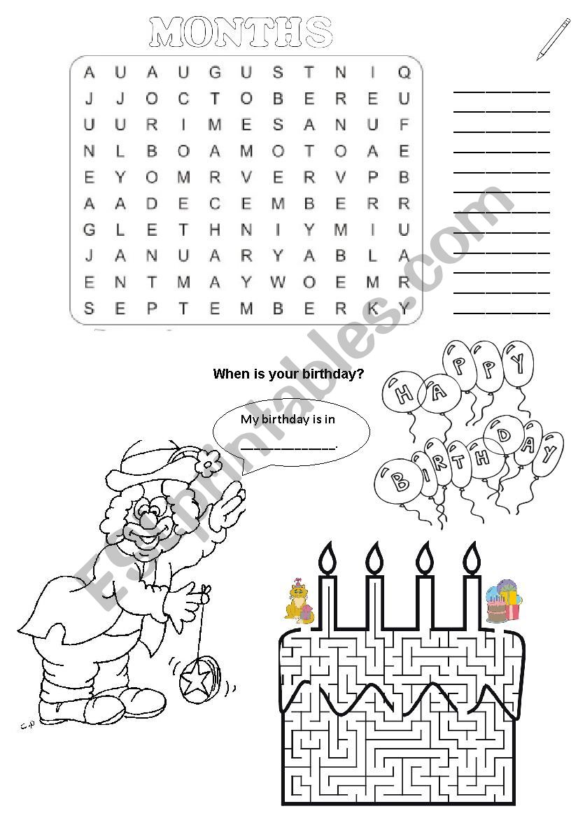 Months, Birthdays and Seasons worksheet