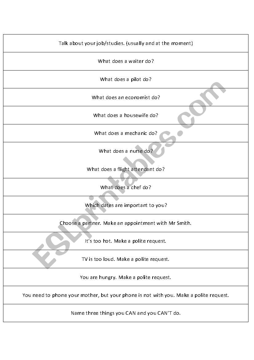 Elementary speaking practice worksheet