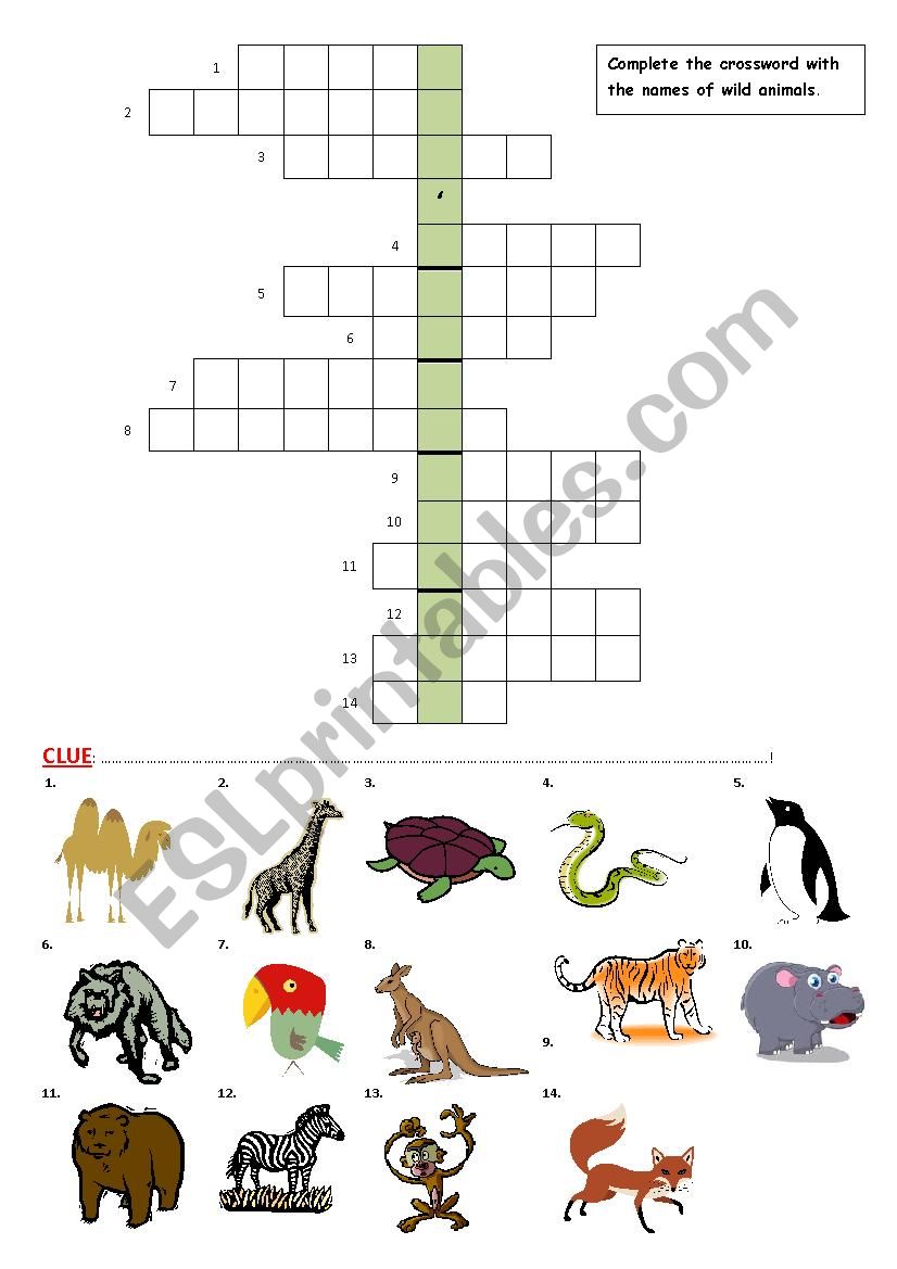 Wild Animals- crossword worksheet
