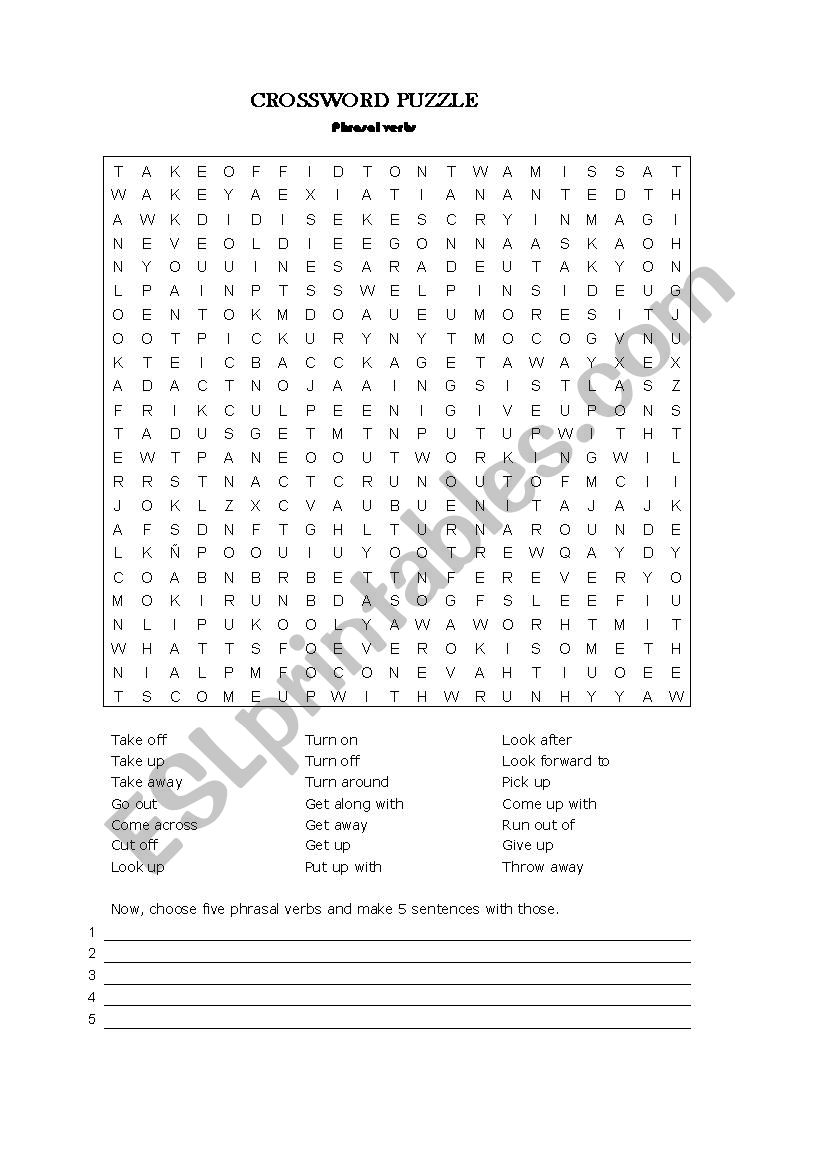 Crossword puzzle w phrasal verbs