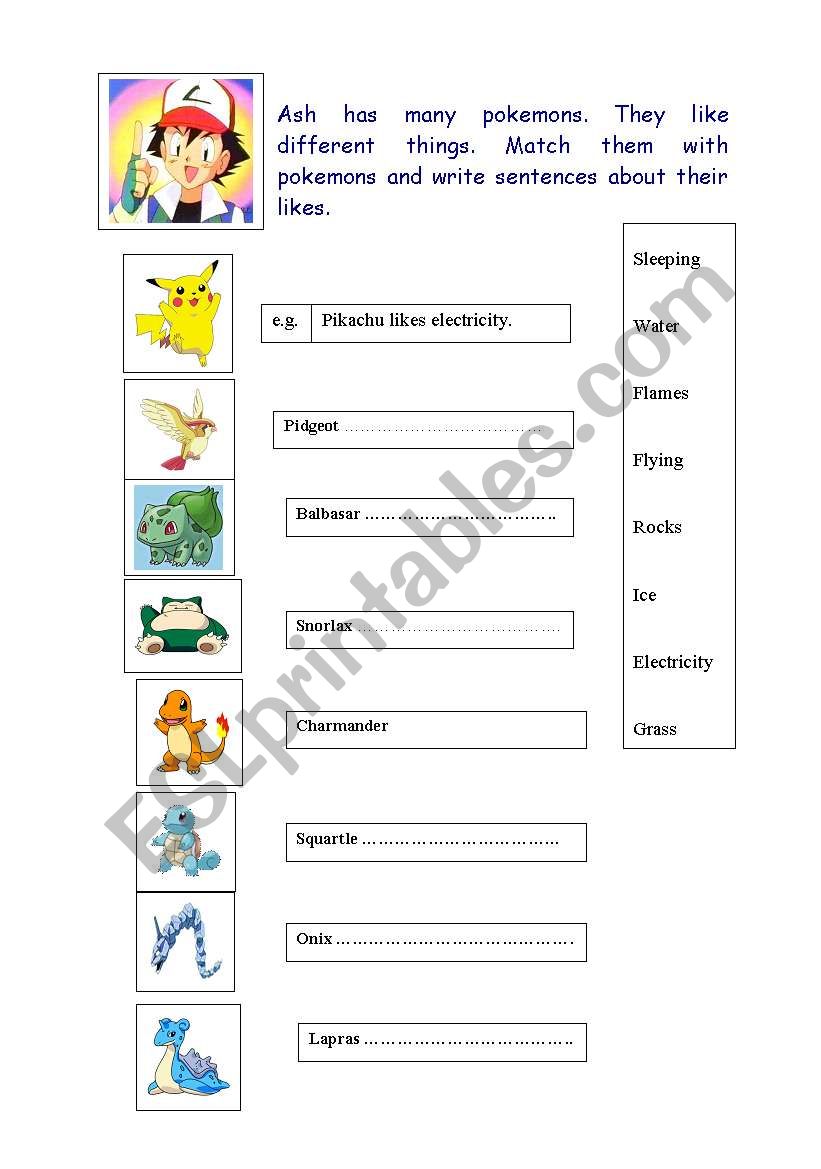 Pokemon worksheet