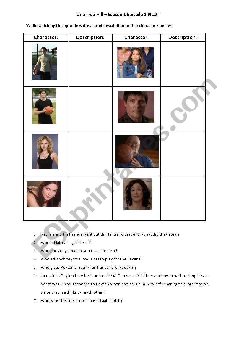 One Tree Hill - Pilot  worksheet