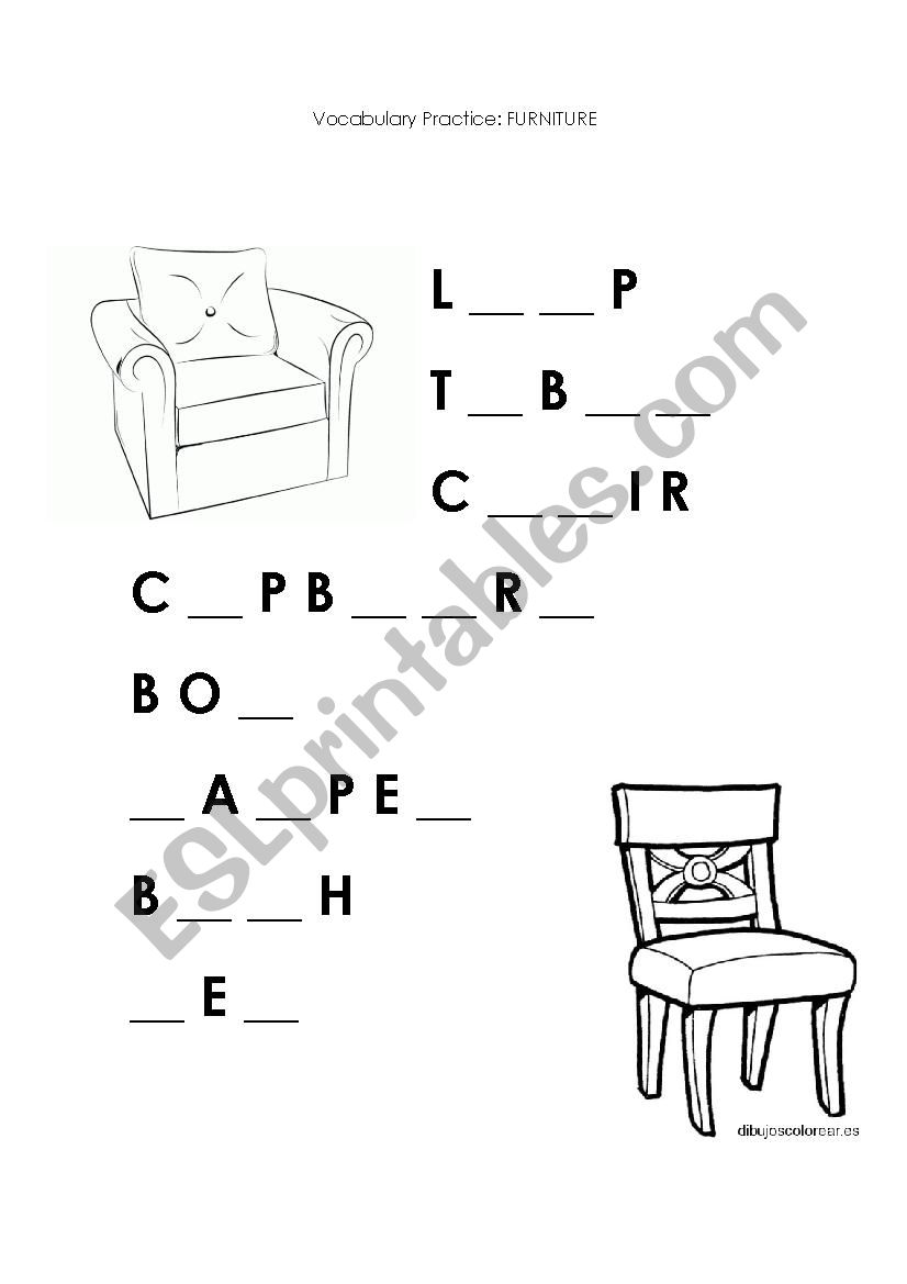 Furniture worksheet