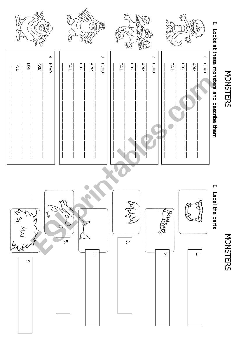 Monster here worksheet