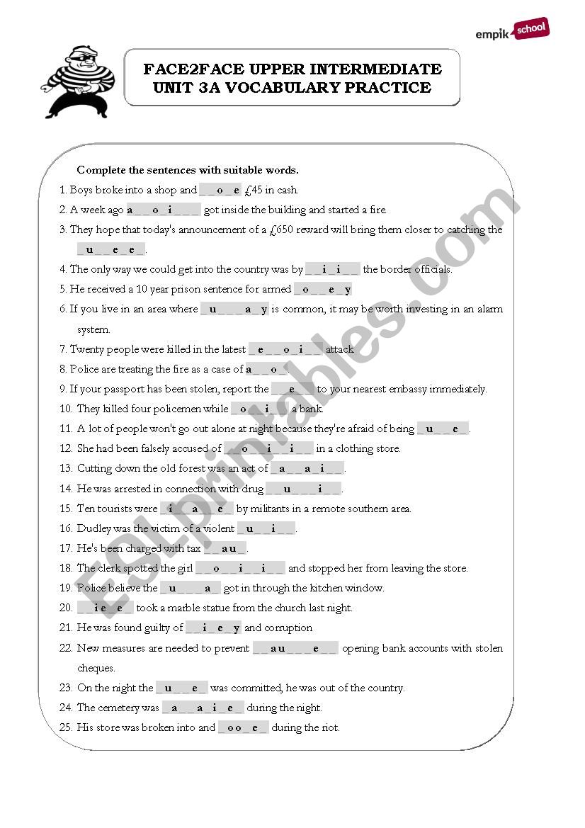 Face2Face Upper Intermediate unit 3a - Crime Vocabulary