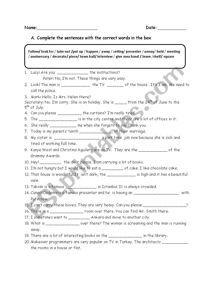 Vocabulary  worksheet