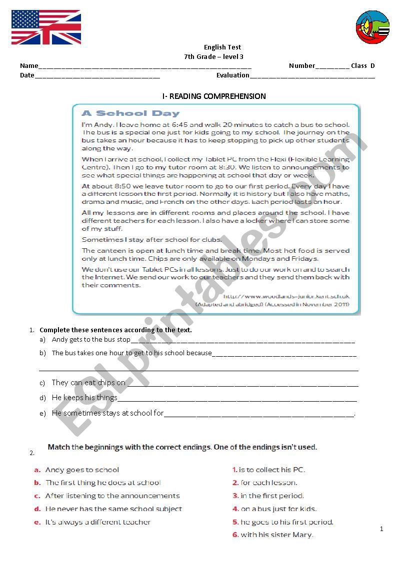 7TH GRADE TEST - SPECIAL NEEDS