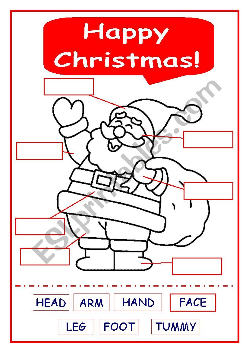 SANTA and body parts worksheet