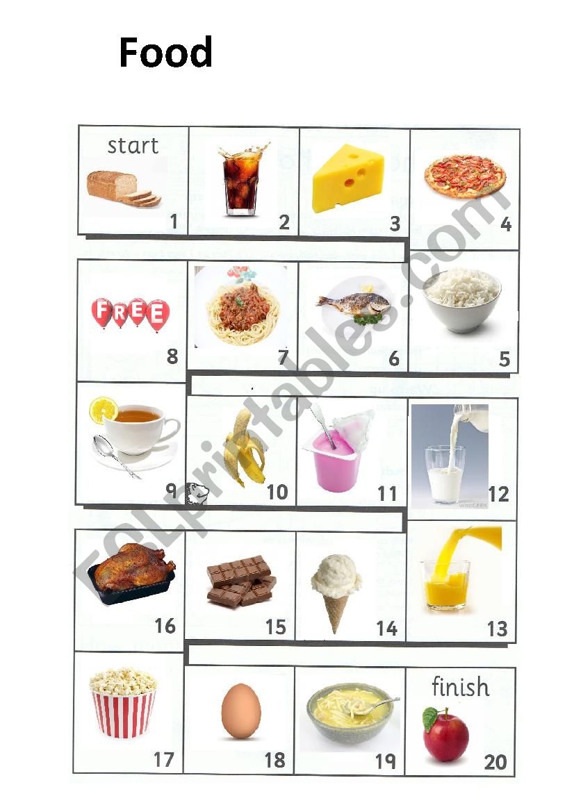 Board game: Food worksheet