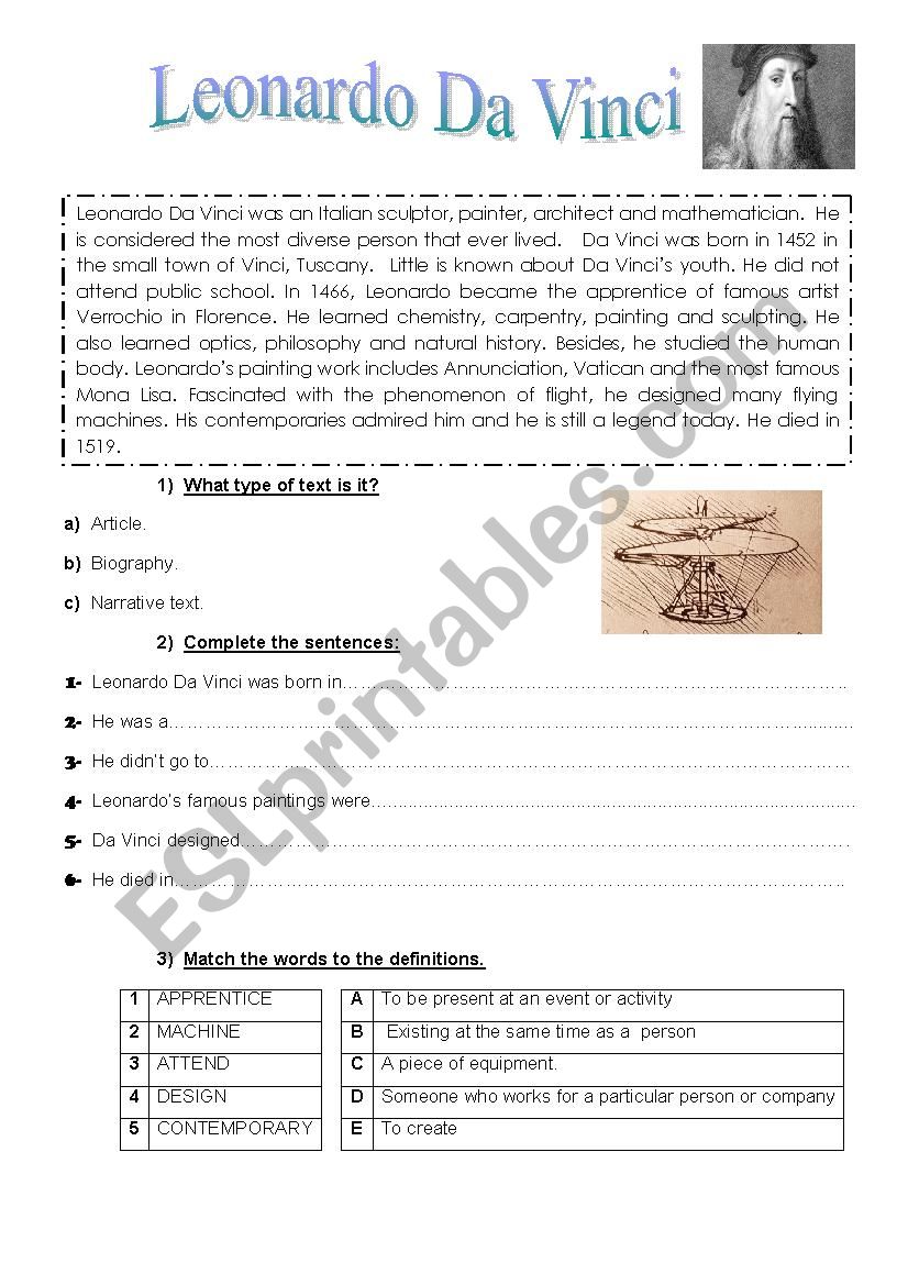 Leonardo Da Vinci worksheet