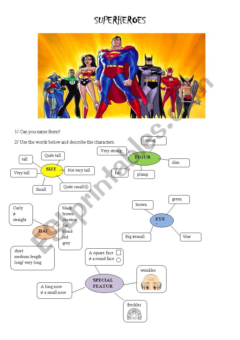 vocab physical description and superheroes
