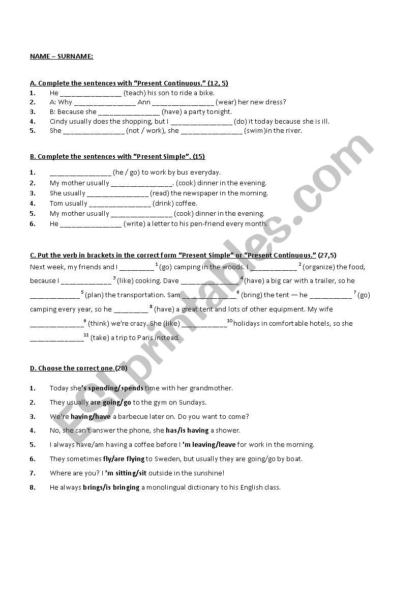 Quiz about Present Simple and Present Continuous