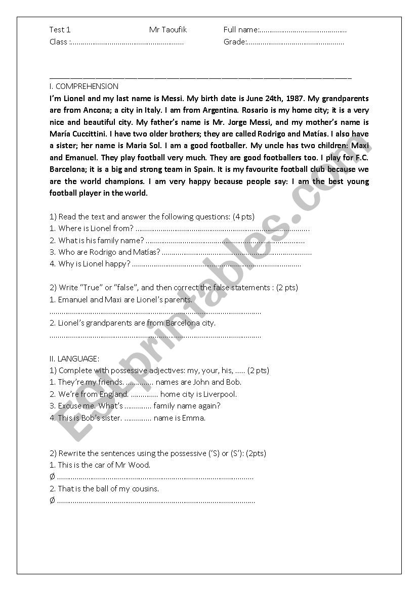 reading comprehension worksheet