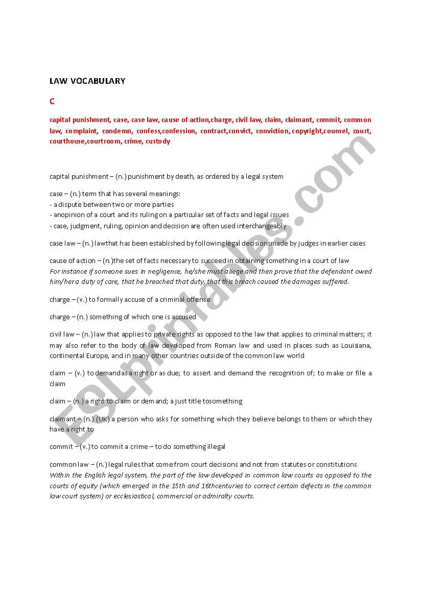LAW VOCABULARY - C worksheet