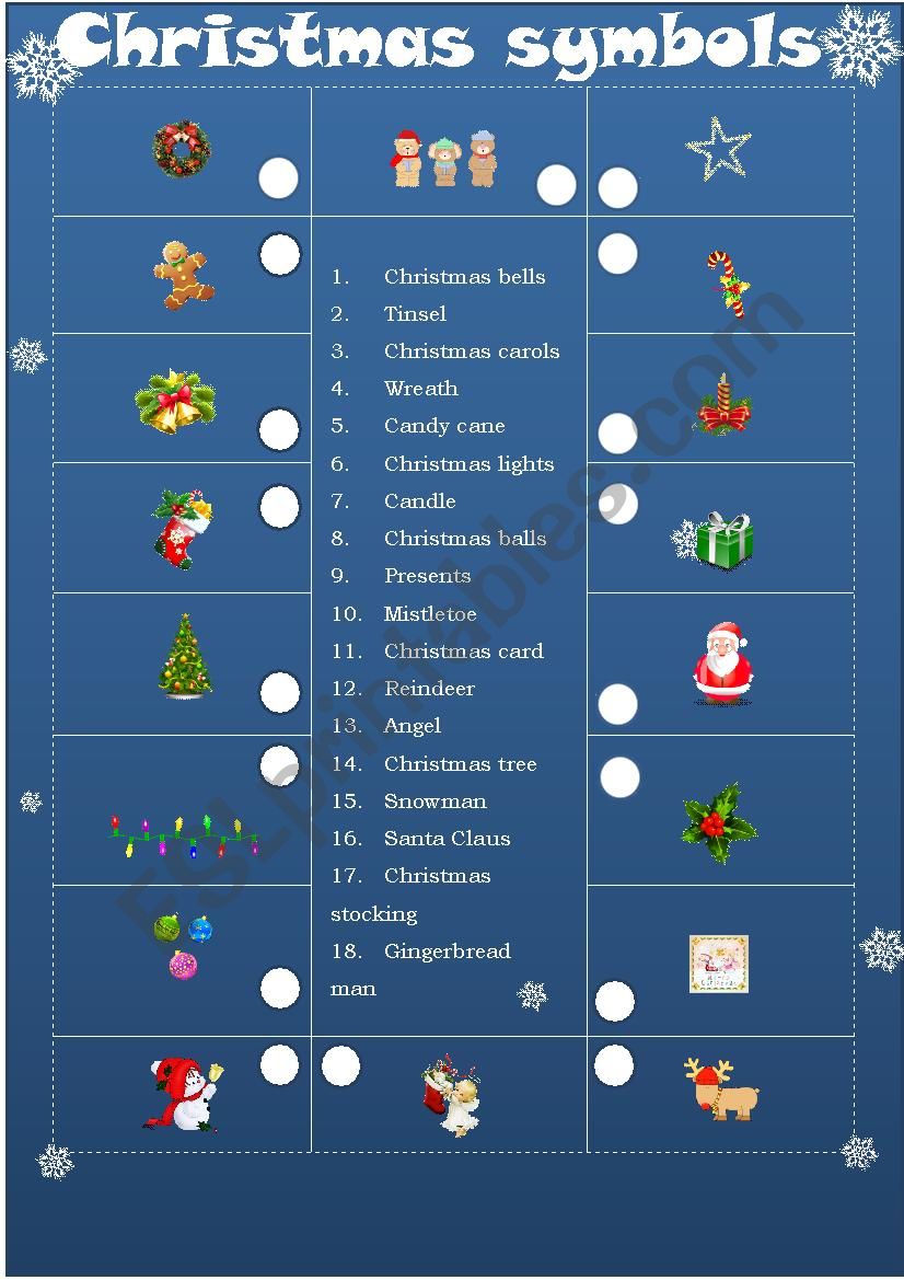 CHRISTMAS SYMBOLS worksheet