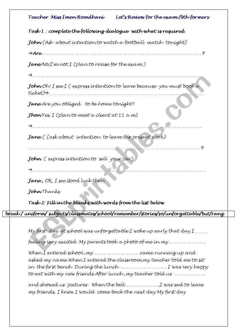 letÂ´s review for the exam worksheet