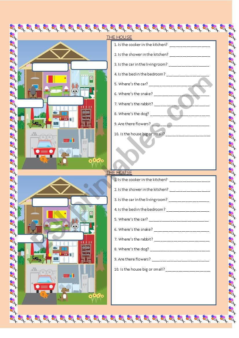 The house - name the parts of the house and answer simple 