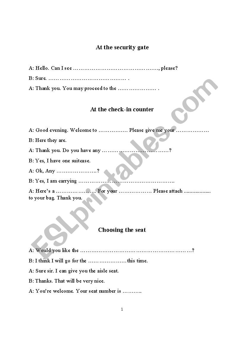 Airport worksheet