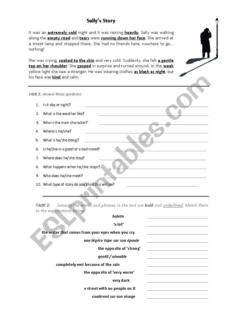 Sallys Story (worksheet) - reading comprehension, collaborative chain writing