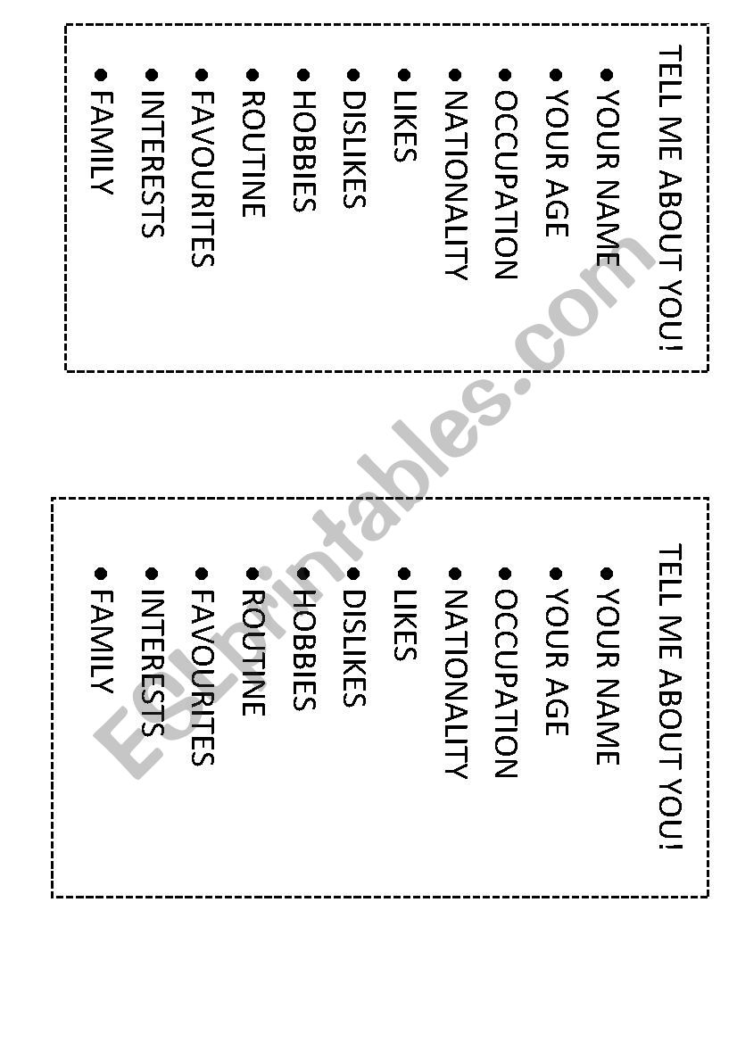 Tell me about you! (Introduction Cards)