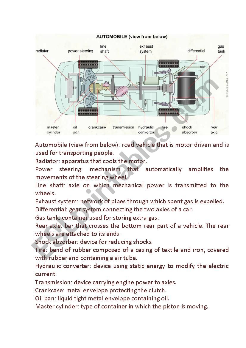 Automobile (view from below) worksheet