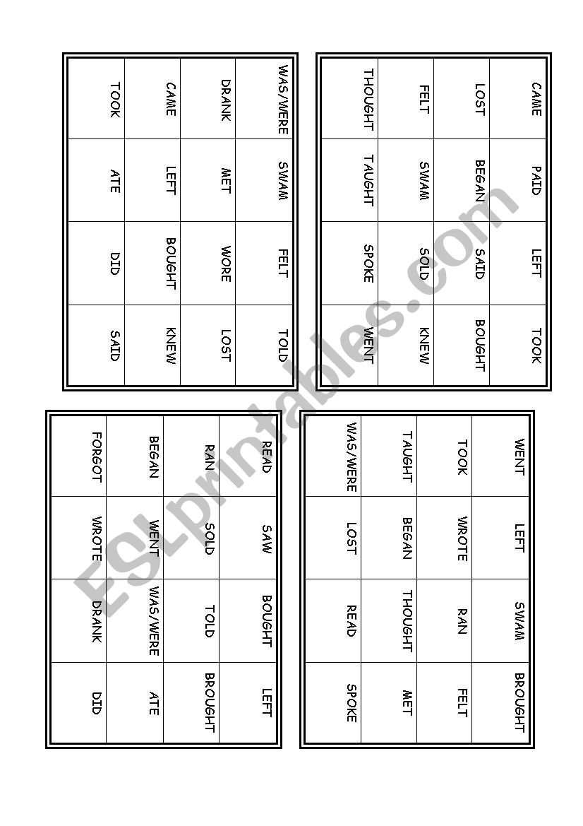 PAST TENSE BINGO worksheet