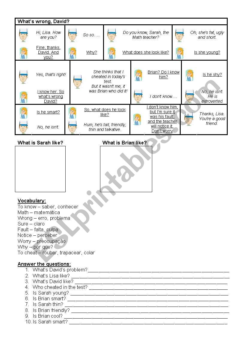 Questions and descriptions worksheet