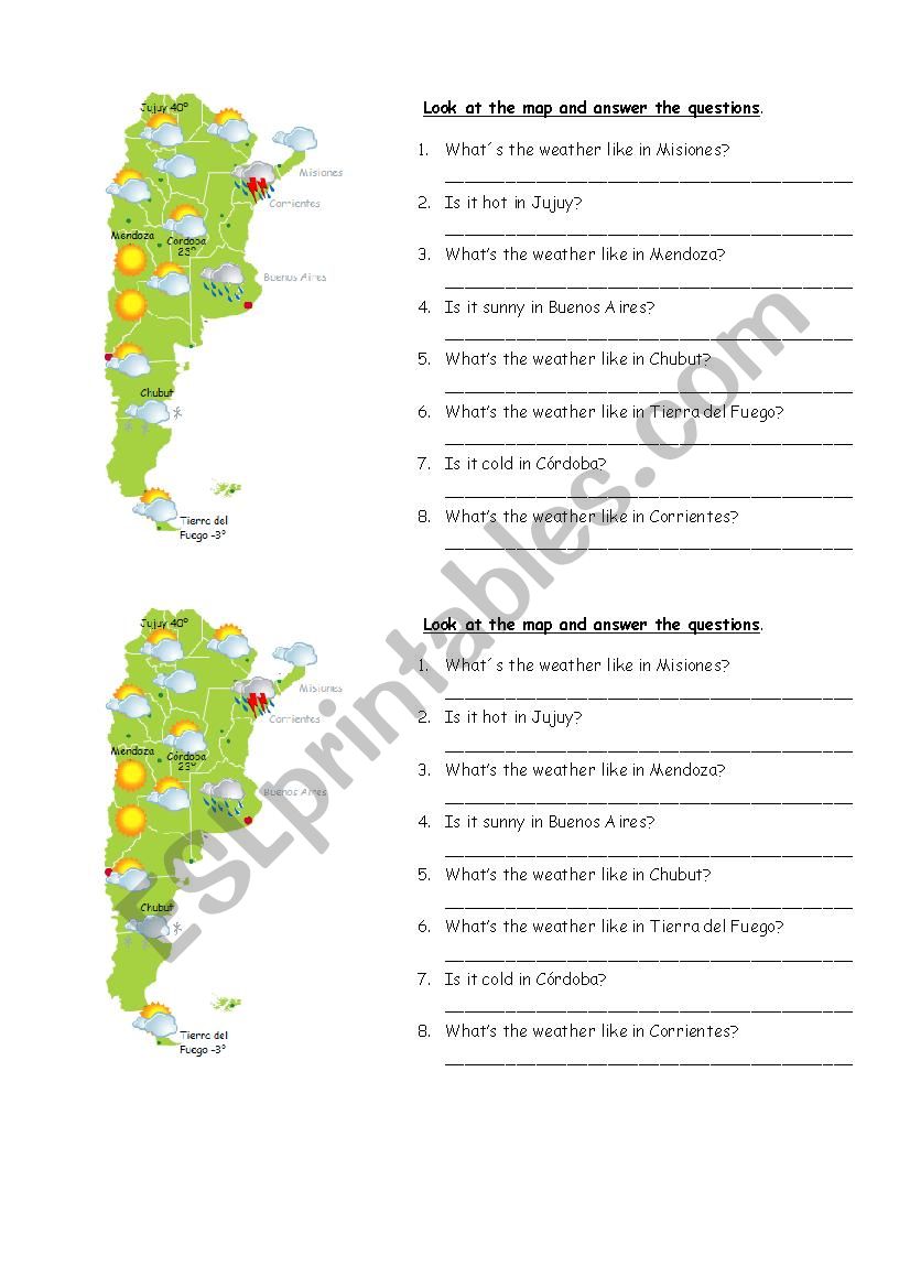 The weather in Argentina worksheet