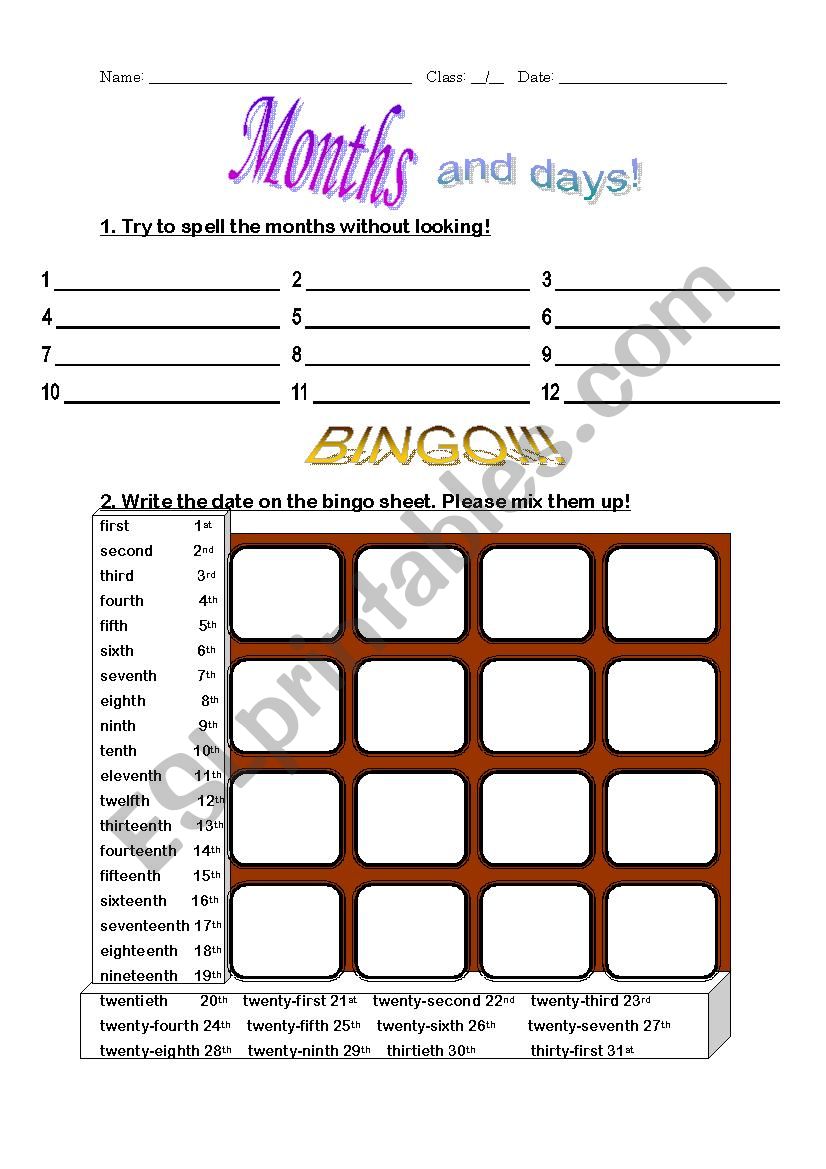 Months and Date -  Birthday Fun Activity Worksheet