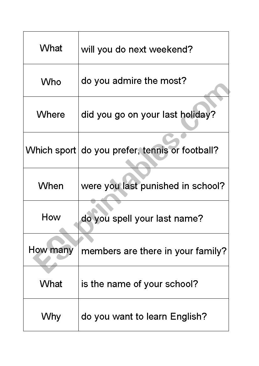 Wh- question word matching  worksheet