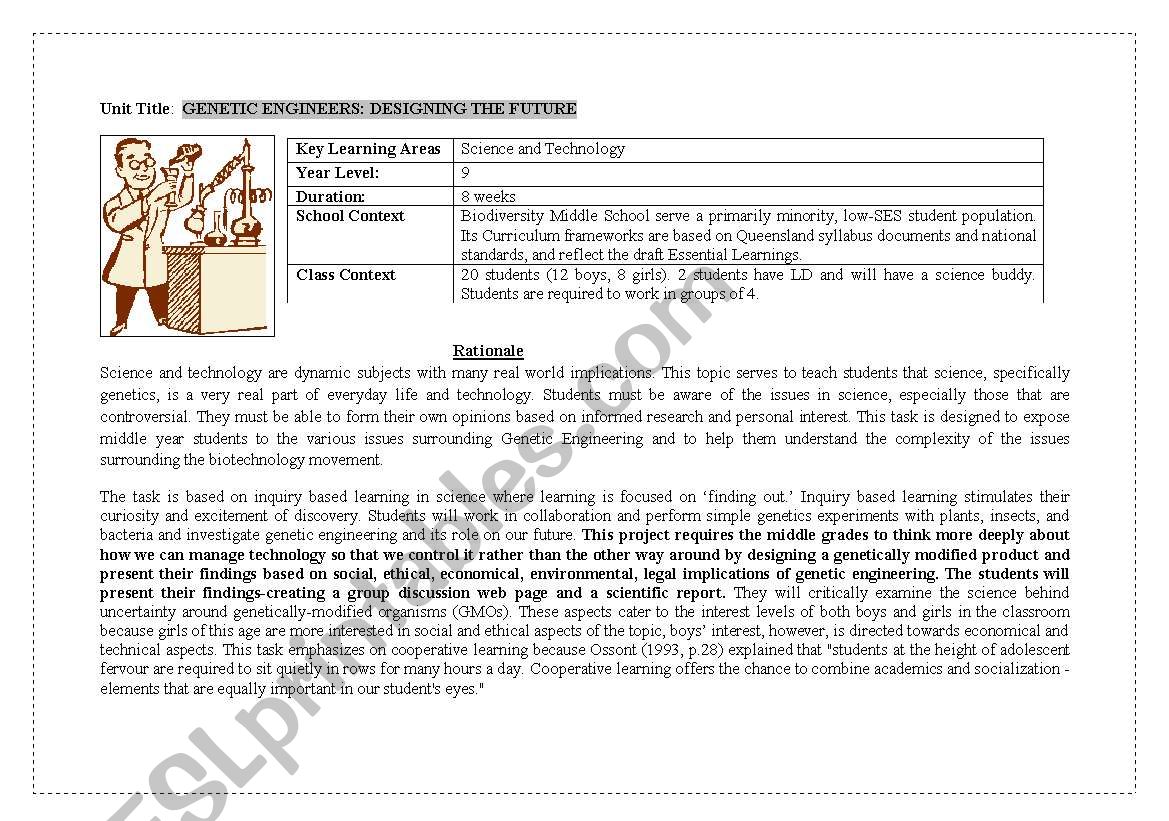 Authentic Assessment Task on Genetic Engineering