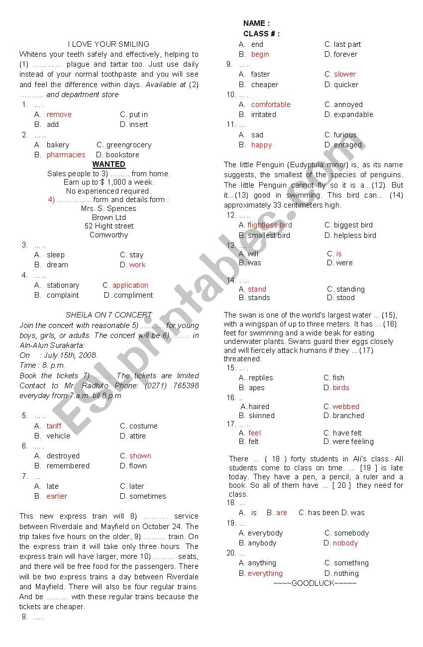 advertisement and report test worksheet